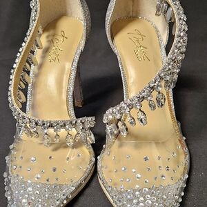 Thalia Sodi Silver Stiletto Heels,with Crystal Accents.